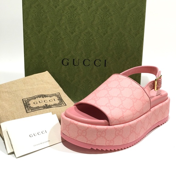 GUCCI GG SUPREME PLATFORM SLINGBACK SANDAL -COTTON CANDY PINK -WOMEN’S US 8 -NIB - Picture 2 of 11